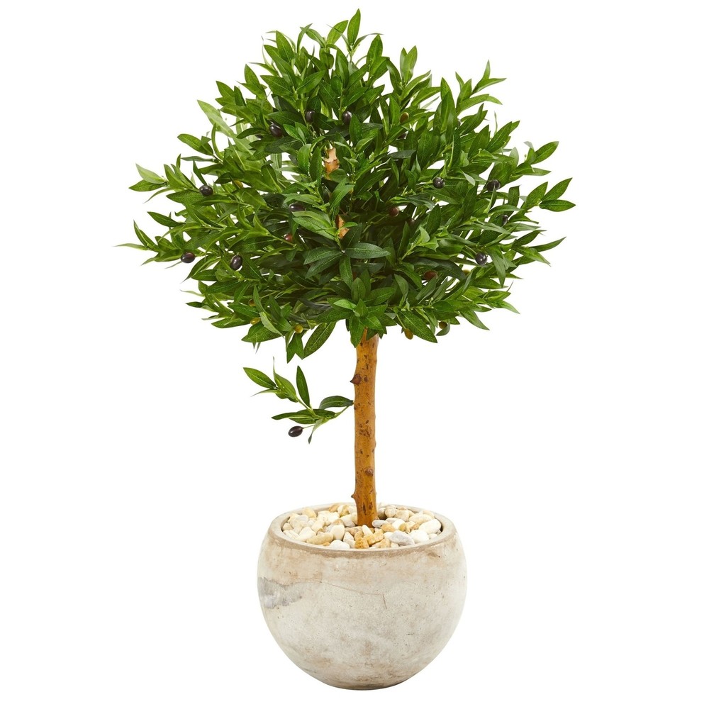 38-inch UV-resistant artificial olive topiary tree in bowl planter