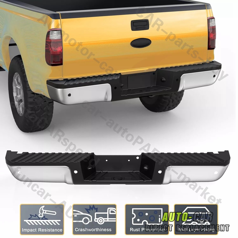 Fit 2008-2016 Ford F250 F350 Super Duty Chrome Rear Bumper Assembly w/ Park