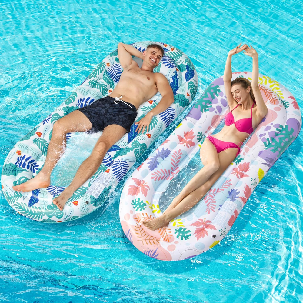 2 Pack Inflatable Pool Loungers for Adults - Water Hammock Floats