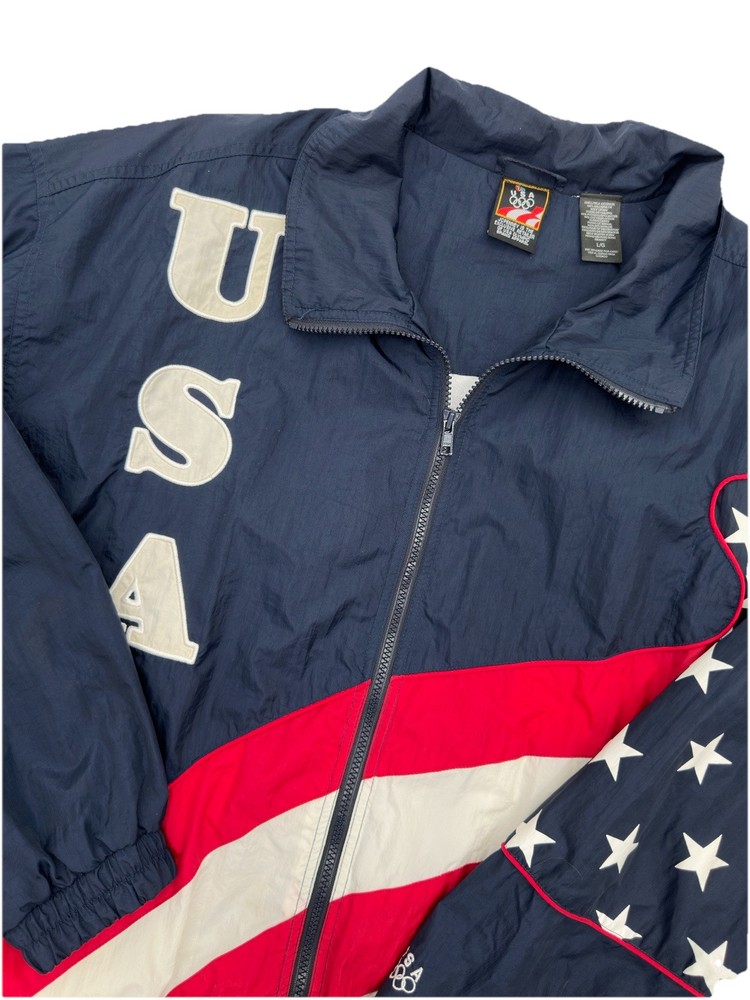 Vintage USA Olympic Windbreaker Track Jacket Mens Large Red White Blue JCPenney