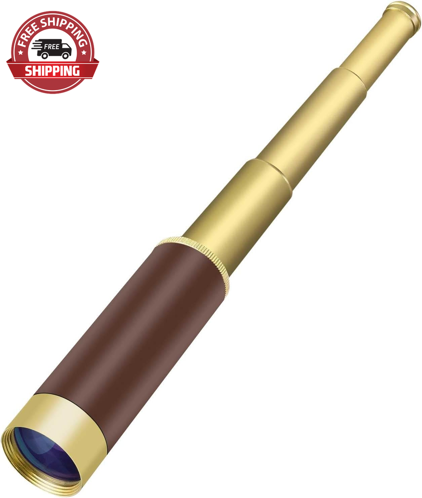 Pirate Monocular Telescope for Kids & Adults, Handheld Collapsible Brass Telesco