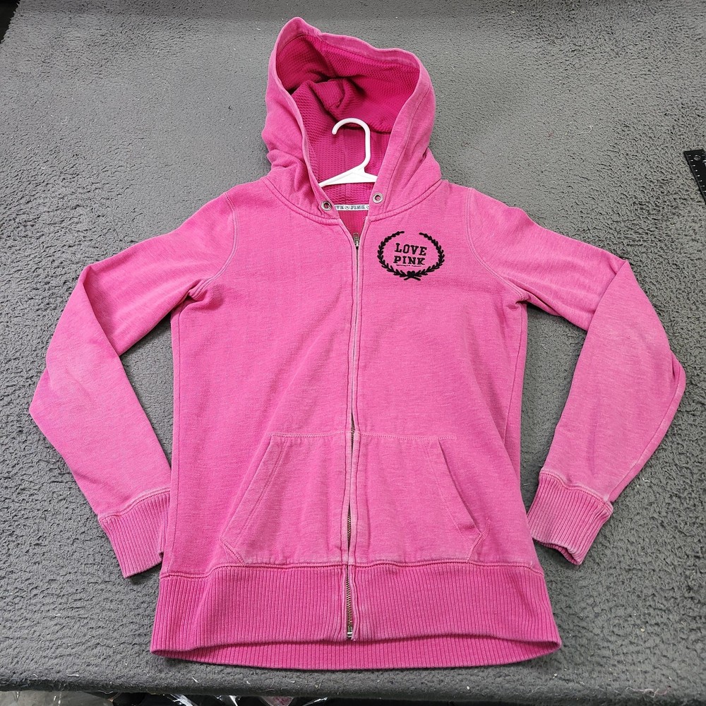 PINK Victoria's Secret Hoodie Womens Small Pink Full Zip Love Graphic Logo