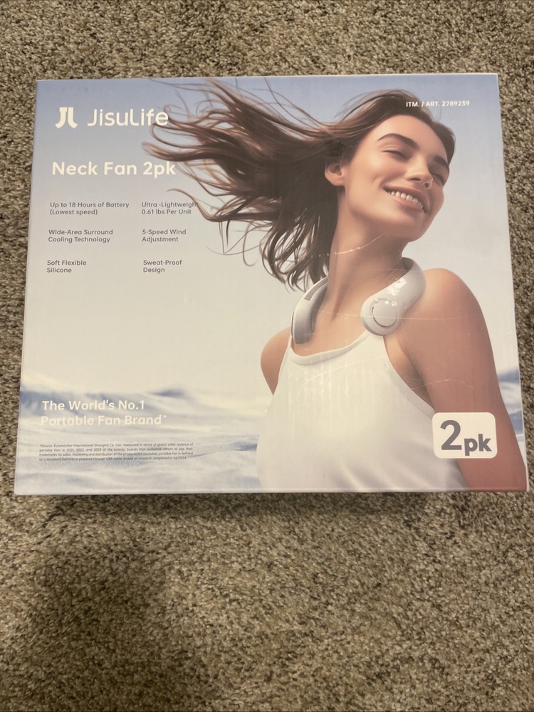 JISULIFE 1789239 Portable Personal Rechargeable Neck Fan, White, 2-Pack