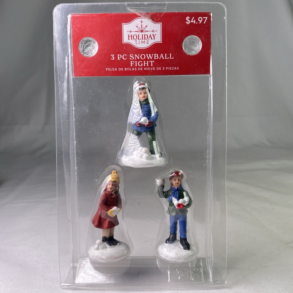 Holiday Time Christmas Village 3-Piece Snowball Fight Figurine Set for Kids