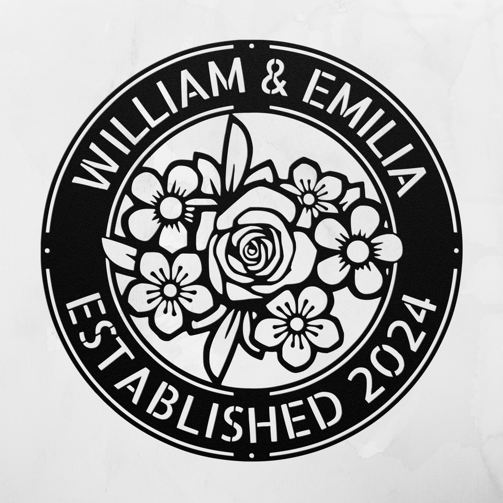 Custom Floral Family Name Metal Sign Personalized Wall Art Home Decor Gift