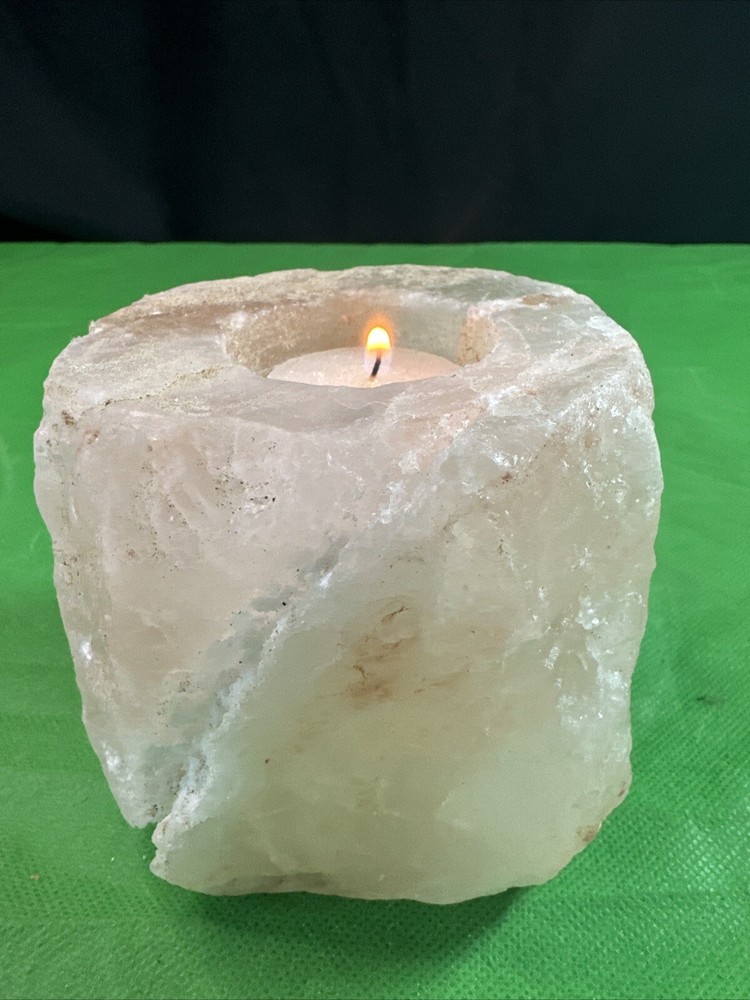 NATURAL PINK ROSE QUARTZ Crystal Stone Geode VOTIVE CANDLE HOLDER -3,5”