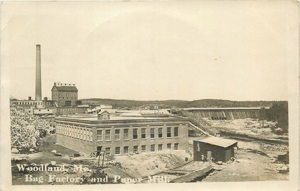 1912 Woodland Maine Lumber Sawmill occupation RPPC Postcard 25-1794