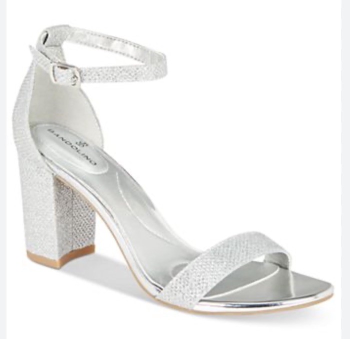 Bandolino Silver Glitter Block Heel Sandals Ankle Strap Wedding Prom Women’s 9.5