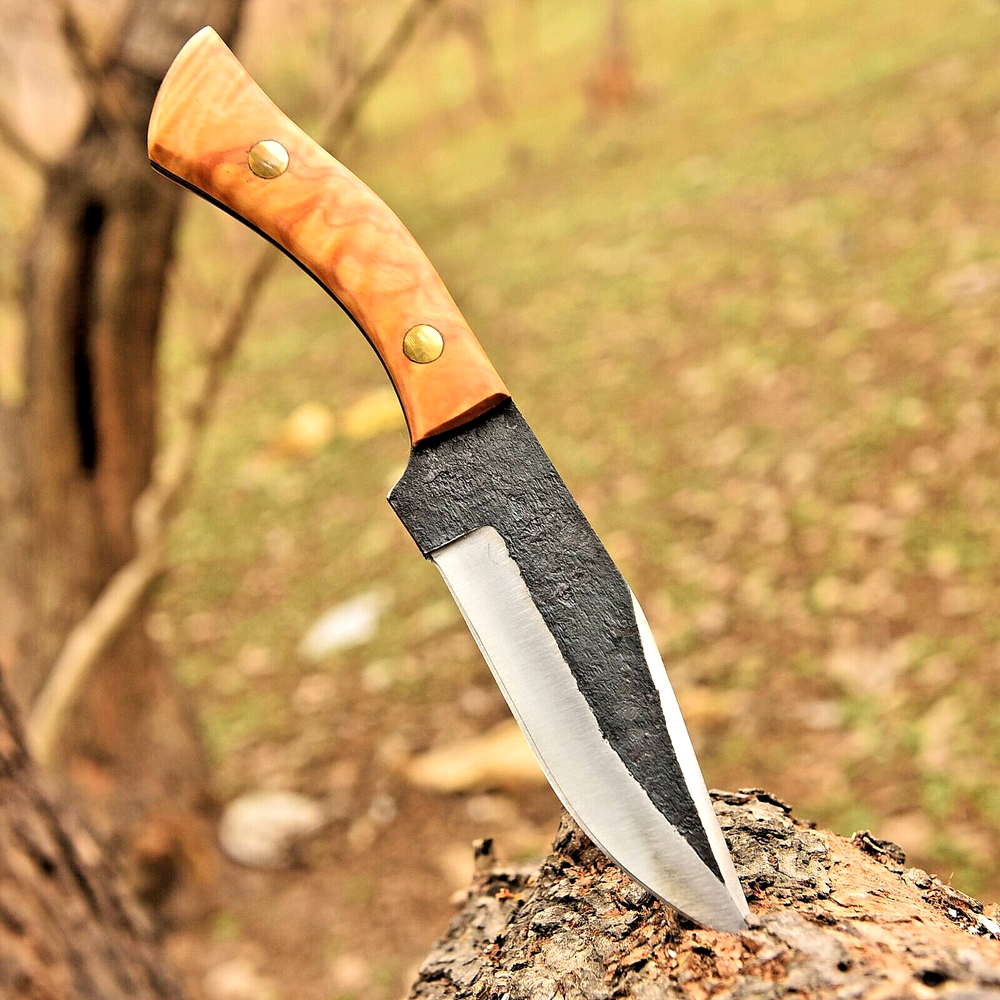 Custom Forged Carbon Steel Bowie Hunting Knife with Wood Handle 2927