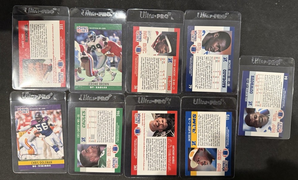 1990 Pro Set Football Error 9 Card HOF PRO BOWL Lot Blank Back ETC…