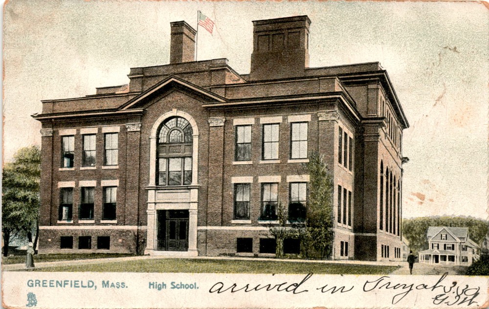 GREENFIELD, MASS, High School, Federal Street, 1854, 1904, Postcard