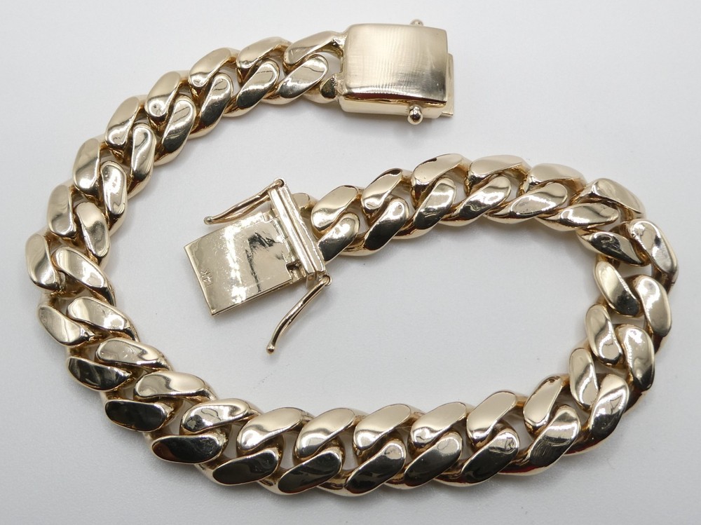 14k Solid Yellow Gold Handmade Miami Cuban Curb Link Bracelet 64g 9.5mm 8