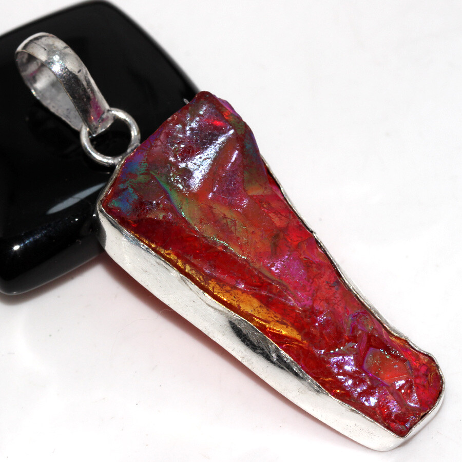 Pink Titanium Aura Quartz 925 Silver Plated Gemstone Pendant 2.1