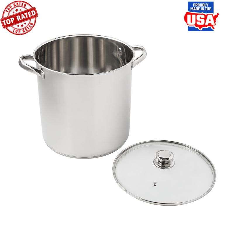 12Qt Stainless Steel Stock Pot with Glass Lid Induction Safe Stay-Cool Handles