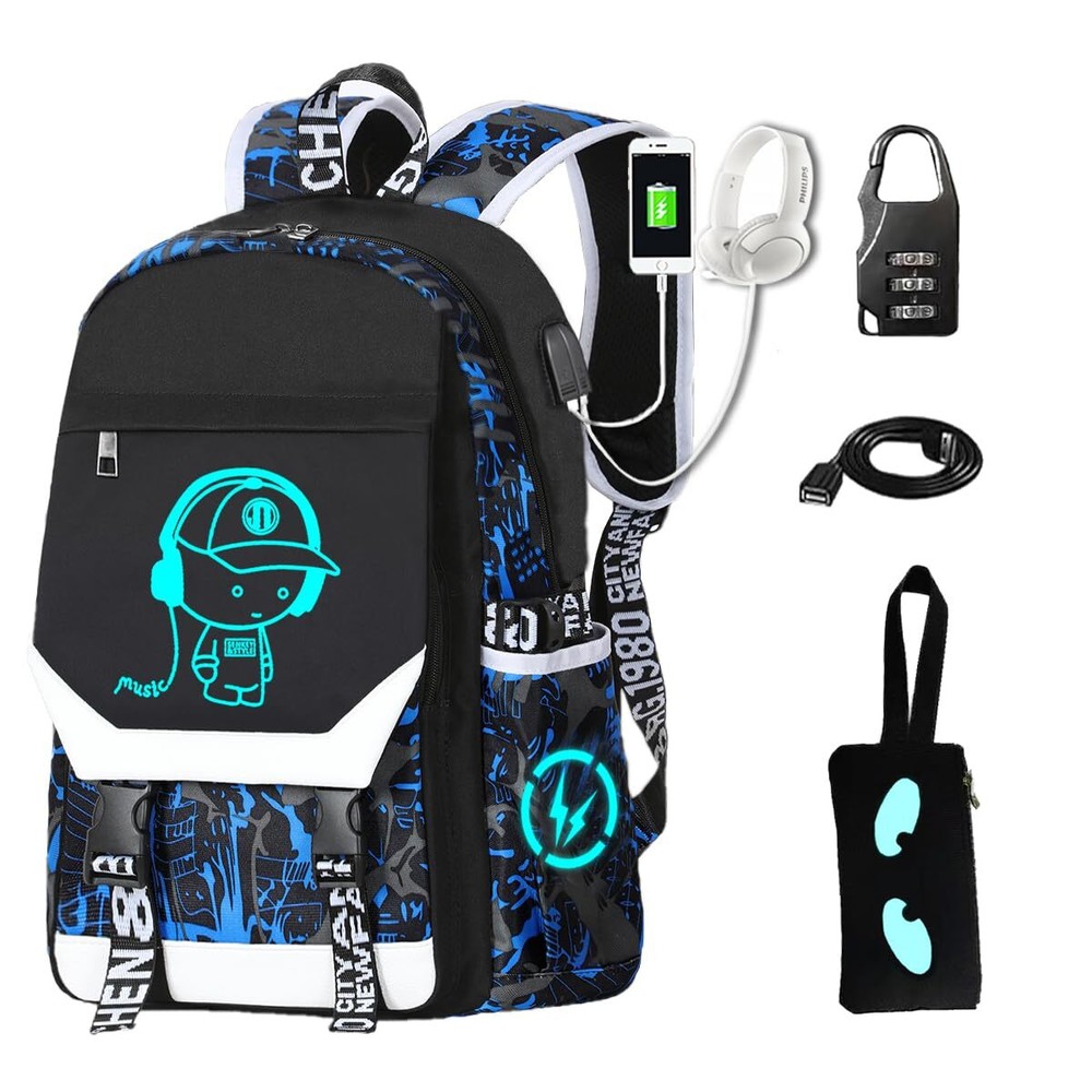Anime Luminous Backpack Waterproof.Cool Backpacks15.6 in Large capacity Lapto...