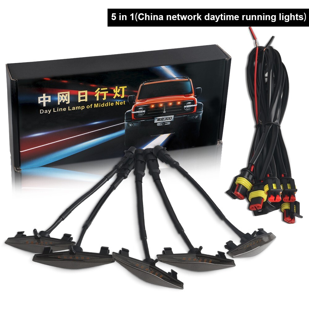 Set 5pcs Smoked Front Grille Led Amber Lights Light For Toyota 4Runner 2014-2019