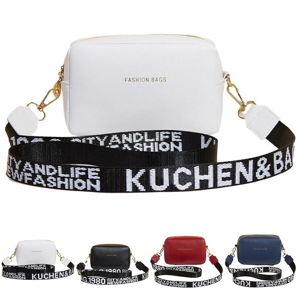 Y2K Fashion Women Small Square Bag PU Leather Crossbody Bag with Letter Strap
