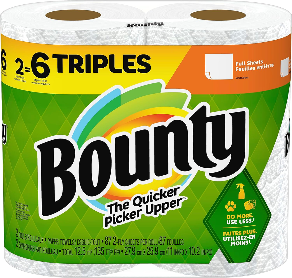 Bounty Full Sheet White Paper Towels 2 Triple Rolls Equal to 6 Regular Rolls