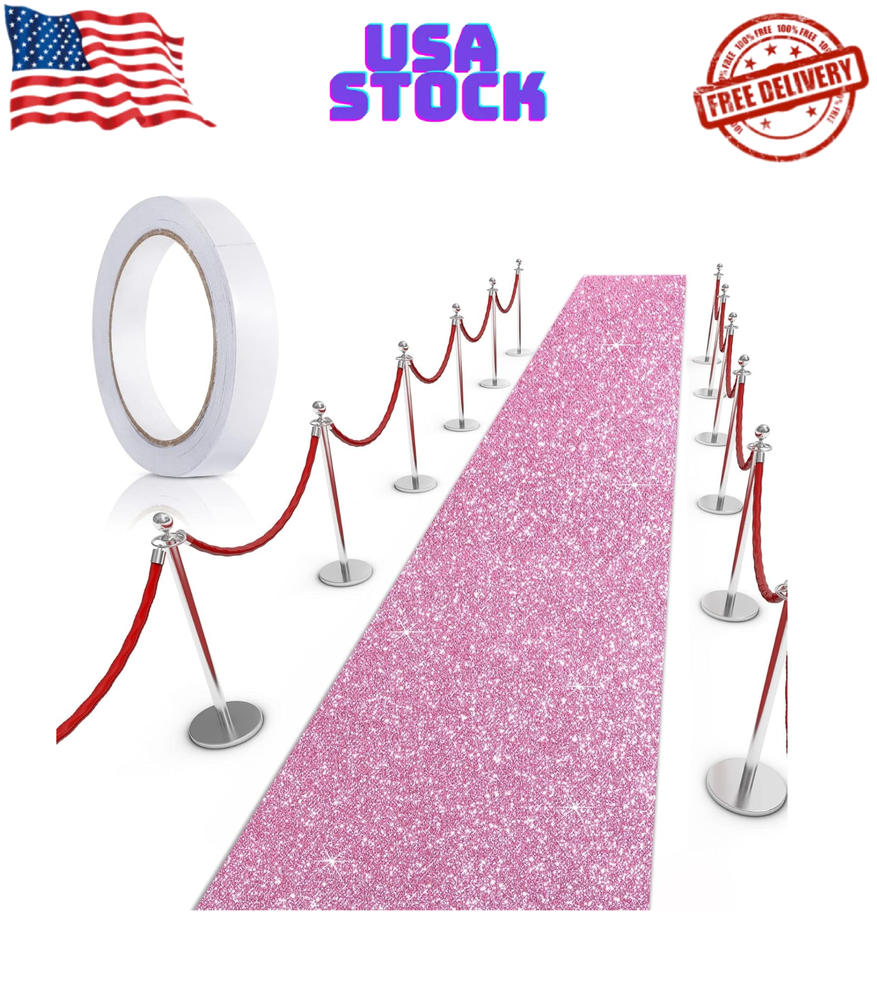 Glitter rosa tapete corredor 55 GSM com fita adesiva