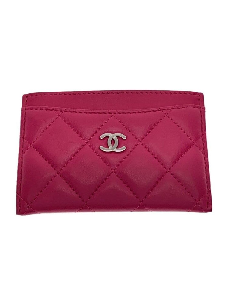 CHANEL Matelassé Silver CC Pink Pass Case Card Holder Preowned