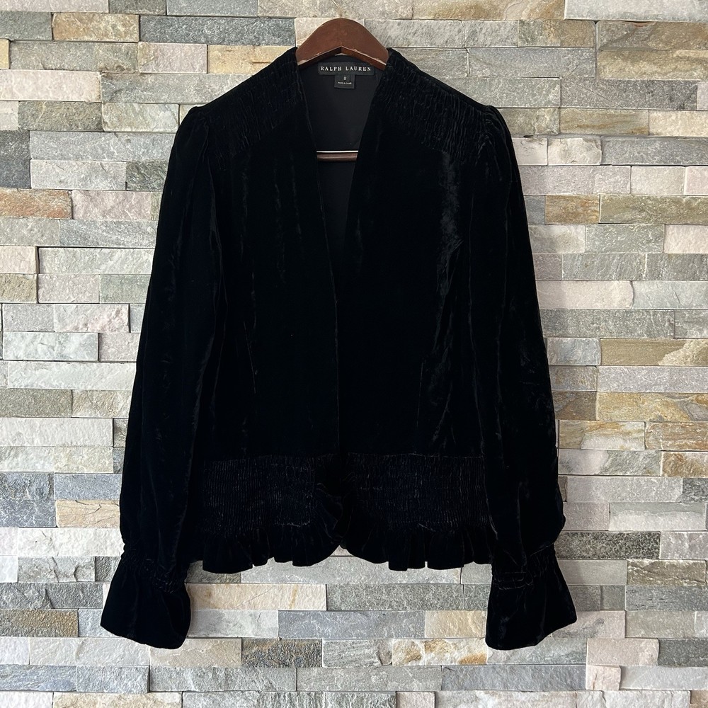 Ralph Lauren Black Label Velvet Ruffle Jacket Size 8 Spring Silk