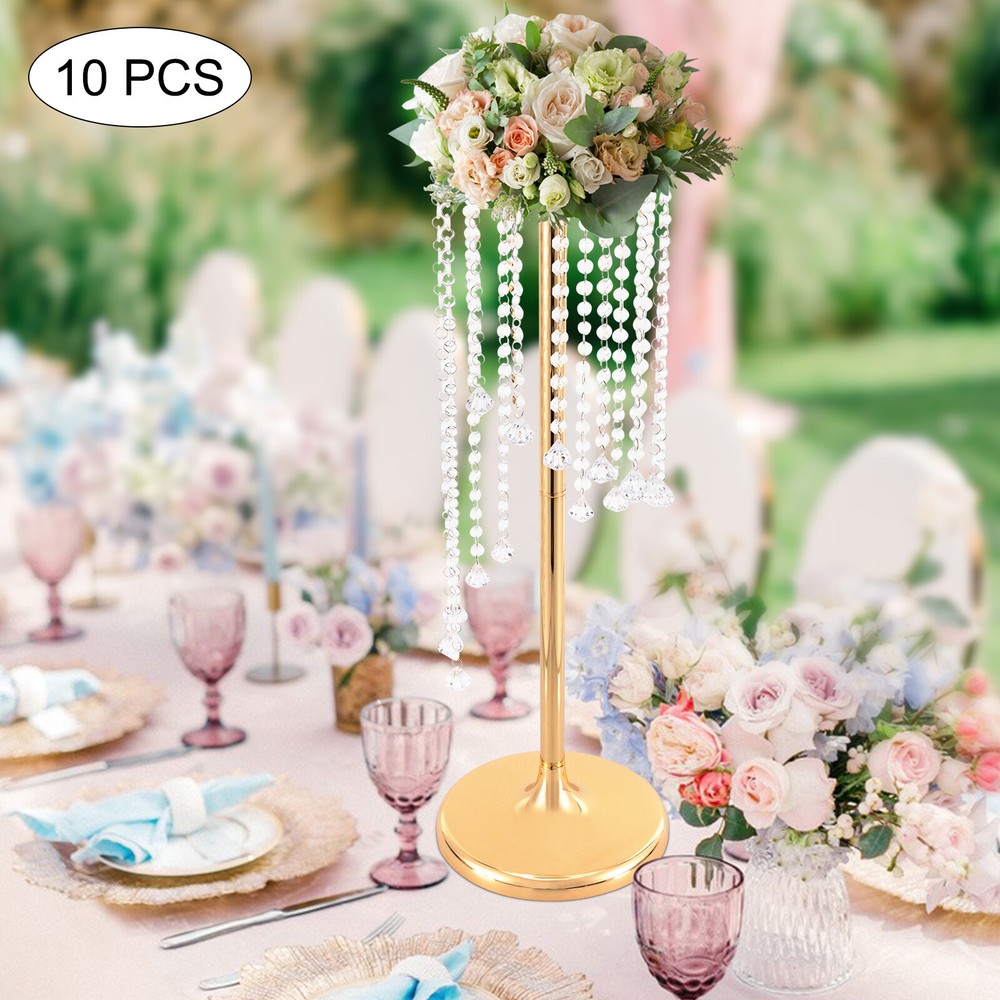 10Pcs 27.5 inch Tall Crystal Flower Vase For Wedding Centerpieces Gold Vases