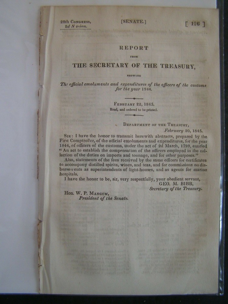 Government Report 1845 Official Emoluments & Expenditures of Officers of Customs