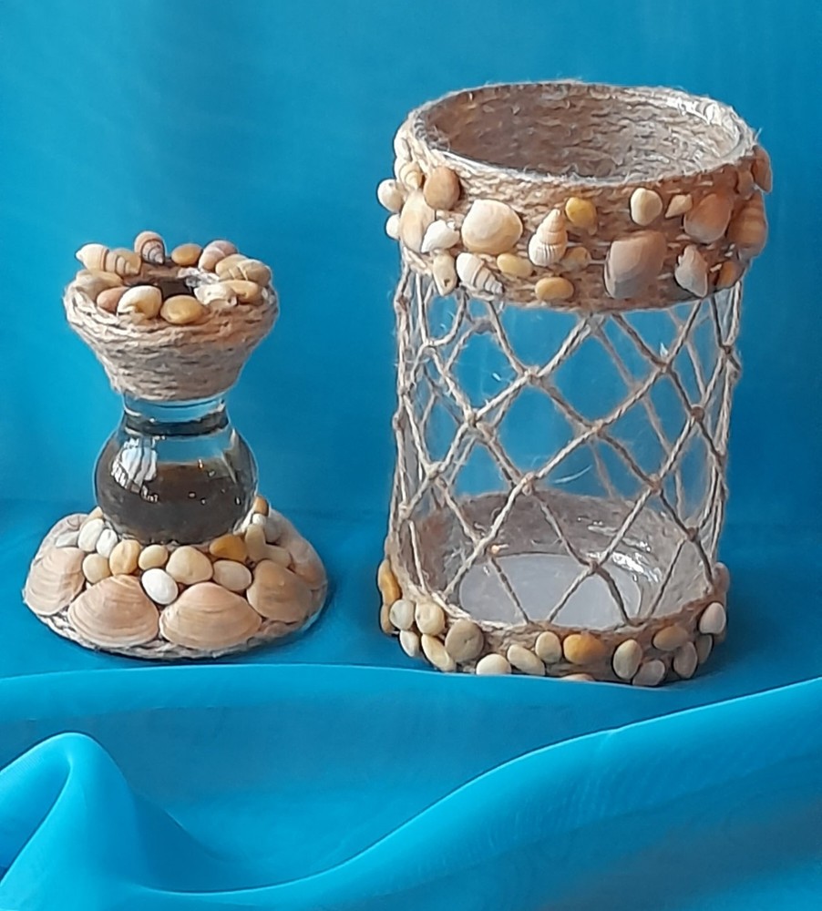 Handmade Seashell Vase and Tealight Holder Set of 2