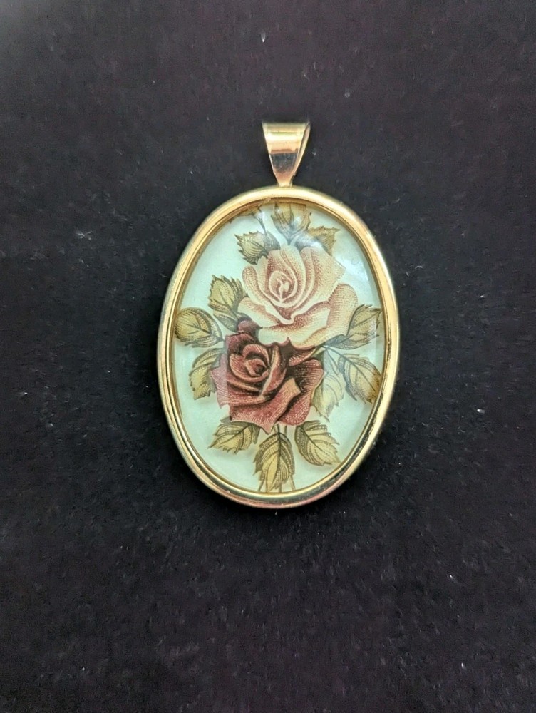 Cameo Rose Floral Pendant Gold Tone Vintage