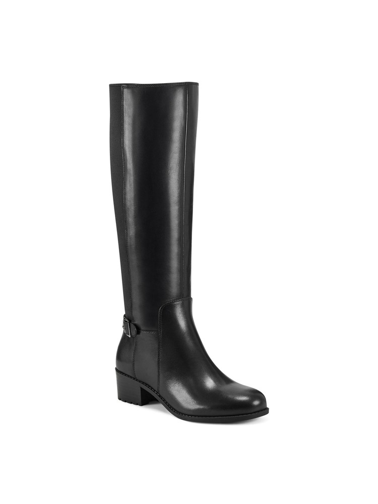 EASY SPIRIT Womens Black Wide Calf Chaza Block Heel Leather Riding Boot 8.5 M WC