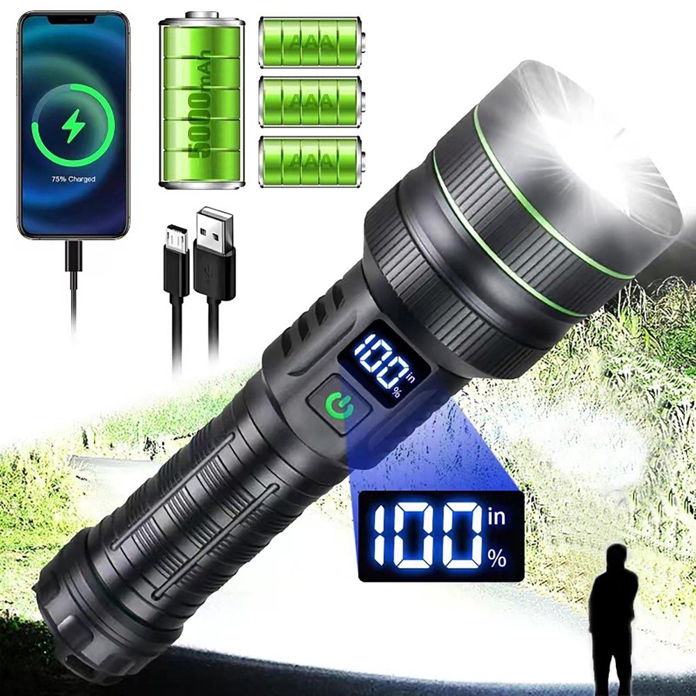 Super Bright LED Rechargeable Flashlight with 120,000 High Lumens for Ultimate Illumination, XH Model for Durability and Long-Lasting Performance