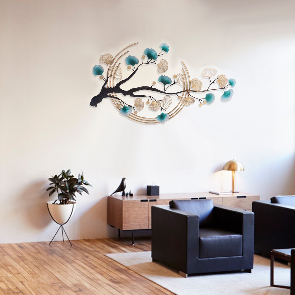 Tree Leaf Metal Wall Art, Modern Luxury Metal Wall Nature Art Decor 3D Ginkgo
