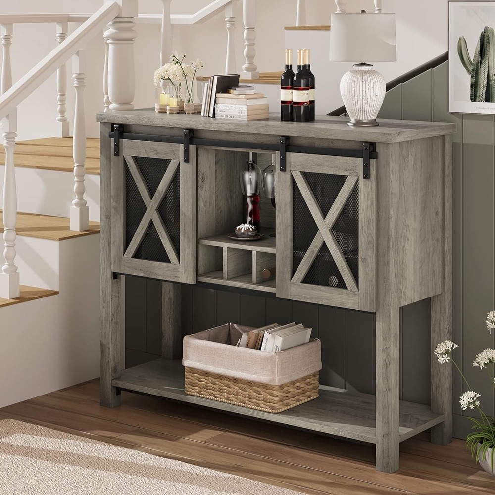 Farmhouse Buffet Storage Cabinet with Wine Rack and Coffee Bar