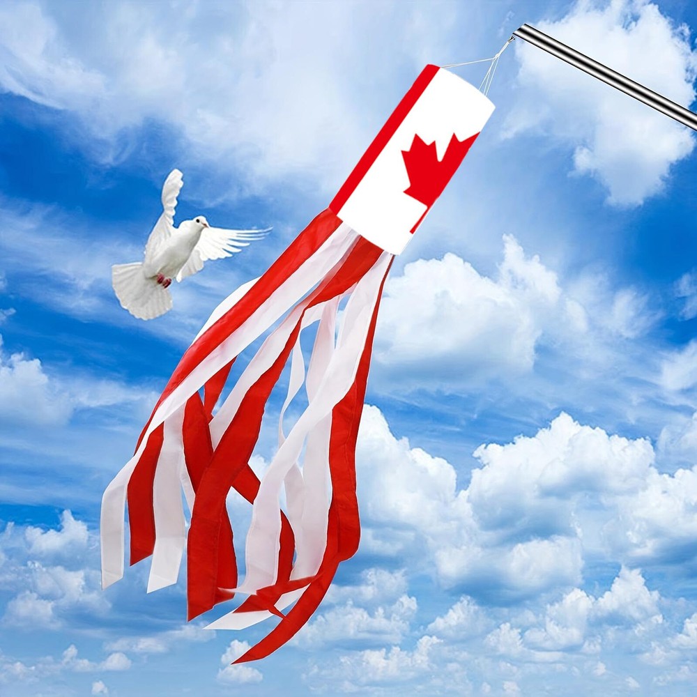 Canadian Flag Windsock - Red & White Striped Outdoor Decor for Yard, Garden, Porch