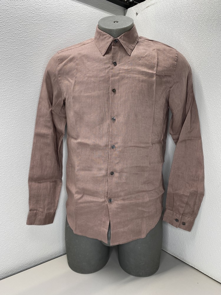 Theory Mens Shirt Antler Red Size L Standard Fit Linen Button Down