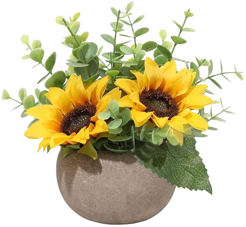 Small Yellow Sunflower Artificial Potted Plant Fake Flowers in Pots