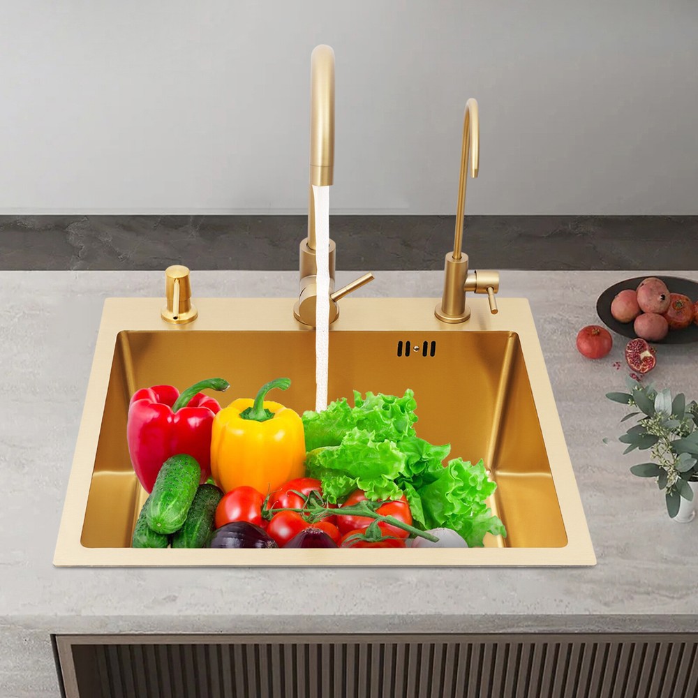 Stainless Steel Single Bowl Drop-In Kitchen Sink 50x45 Gold Finish