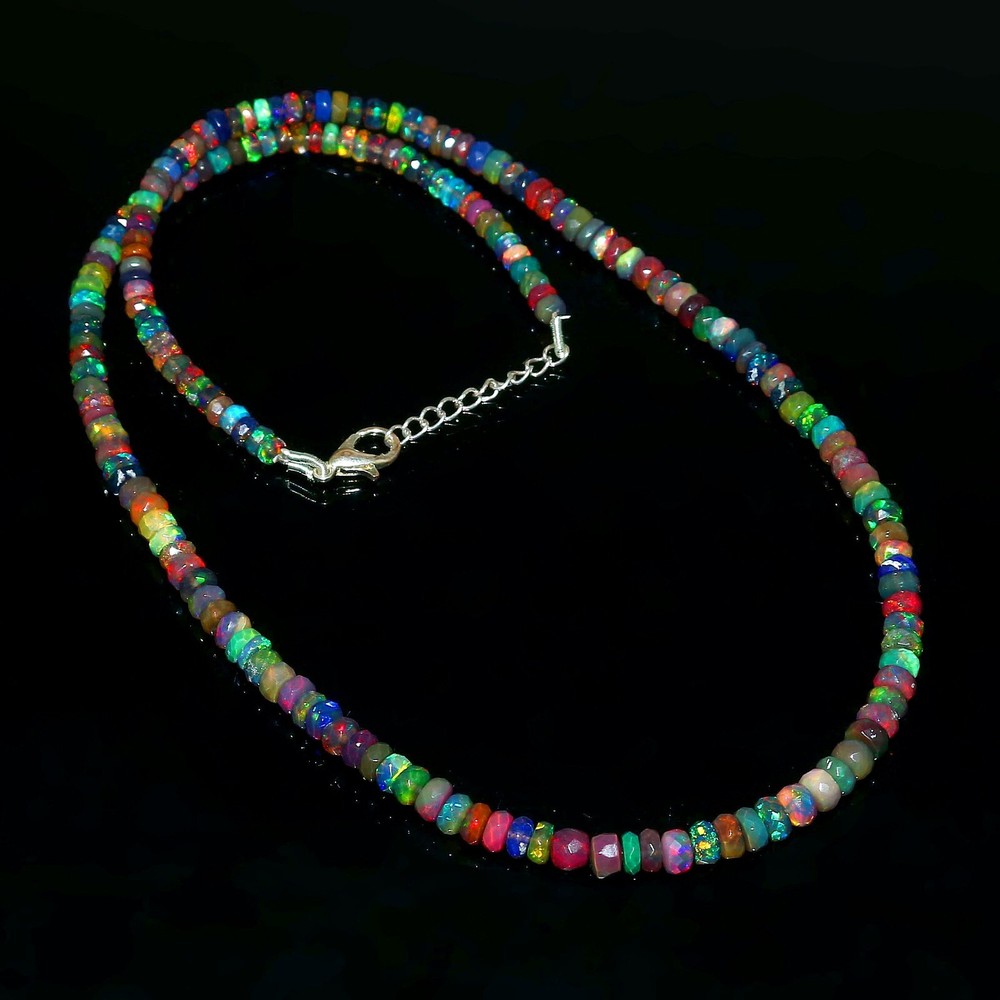 Genuine Ethiopian Opal Beads Gemstone Necklace Valentine Day Gift Jewelry 1015