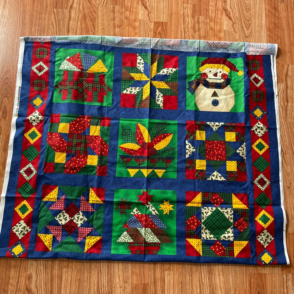 holiday editions Christmas Bright Snowman Present Tree Cheater Panel fabri quilt
