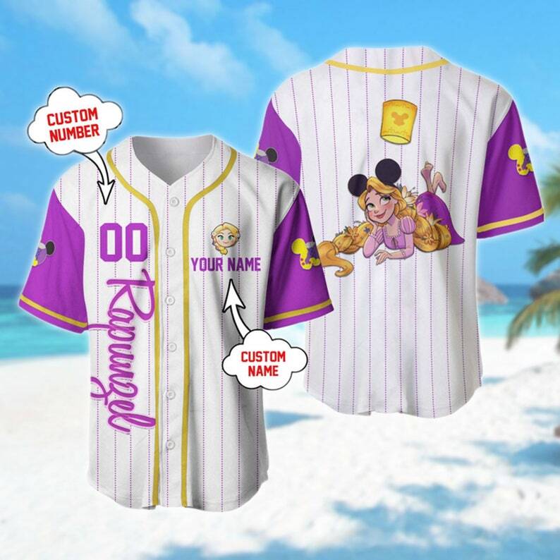 Custom Yellow Long Hair Princess Baseball Jersey, Purple Dress Princess Outfit