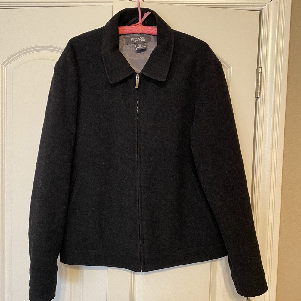 Kenneth Cole Reaction Wool Blend Jacket Full Zip Double Pockets Coat XL Black-image