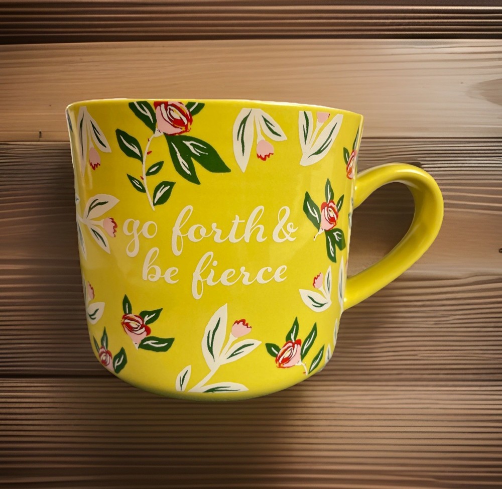 OPALHOUSE  Stoneware Coffee Cup Mug Yellow Floral “Go Forth And Be Fierce”