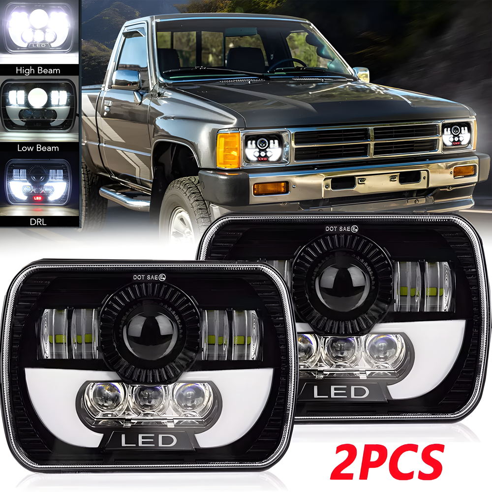 1982-1995 Toyota Pickup & 4Runner 7x6 5x7 LED Headlights Hi-Lo DRL