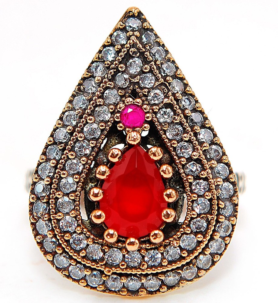 Exquisite Ottoman Empire Inspired 4CT Treated Ruby 925 Sterling Silver Ring Size 9