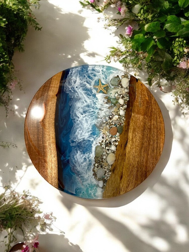 Handmade Epoxy Ocean Wave Coffee Table Luxury Bar Desk Modern Home Decor