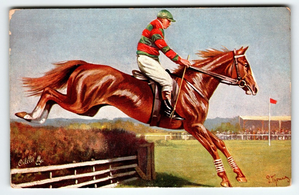 Steeplechasing An Easy Winner Postcard Raphael Tuck Horseracing Horse Rider 6670