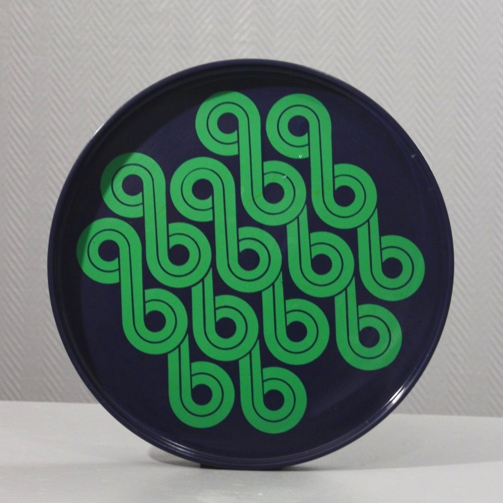 Vintage 1970s Space Age Psychedelic Pattern Painted Metal Tray