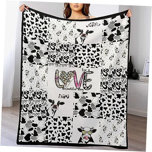 Cow Print Blanket Flannel Fleece Throw Blanket Lightweight Soft Warm Cozy