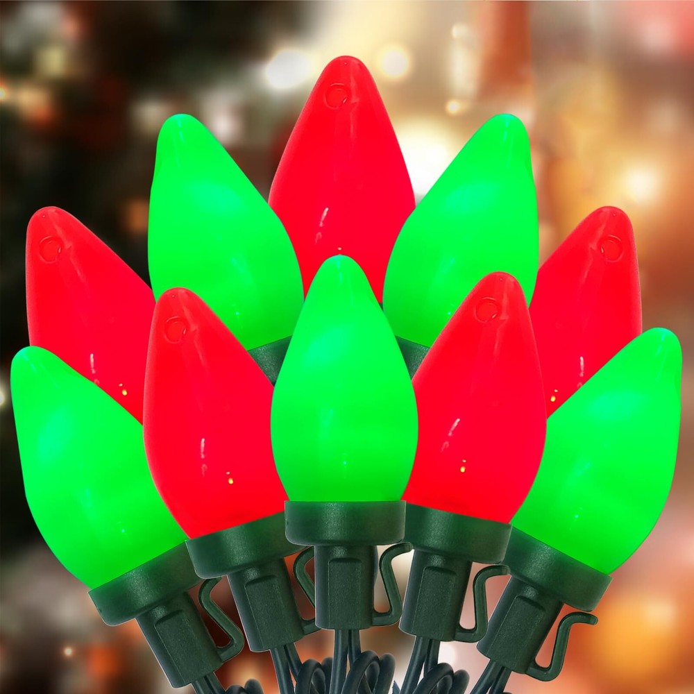 25Ft LED Christmas Lights Outdoor C7 Vintage Christmas Lights with 25 LED Red...