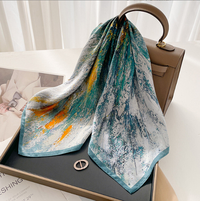 100% Silk Mulberry Scarf 26 Inch Square Floral Wrap Women Neckwear